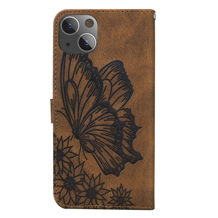 For iPhone 13 Retro Skin Feel Butterflies Embossing Horizontal Flip Leather Case with Holder & Card Slots & Wallet(Brown) - iPhone 13 Cases by buy2fix | Online Shopping UK | buy2fix