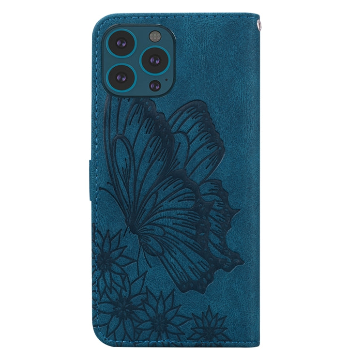 For iPhone 13 Pro Retro Skin Feel Butterflies Embossing Horizontal Flip Leather Case with Holder & Card Slots & Wallet (Blue) - iPhone 13 Pro Cases by buy2fix | Online Shopping UK | buy2fix
