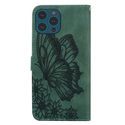For iPhone 13 Pro Retro Skin Feel Butterflies Embossing Horizontal Flip Leather Case with Holder & Card Slots & Wallet (Green) - iPhone 13 Pro Cases by buy2fix | Online Shopping UK | buy2fix