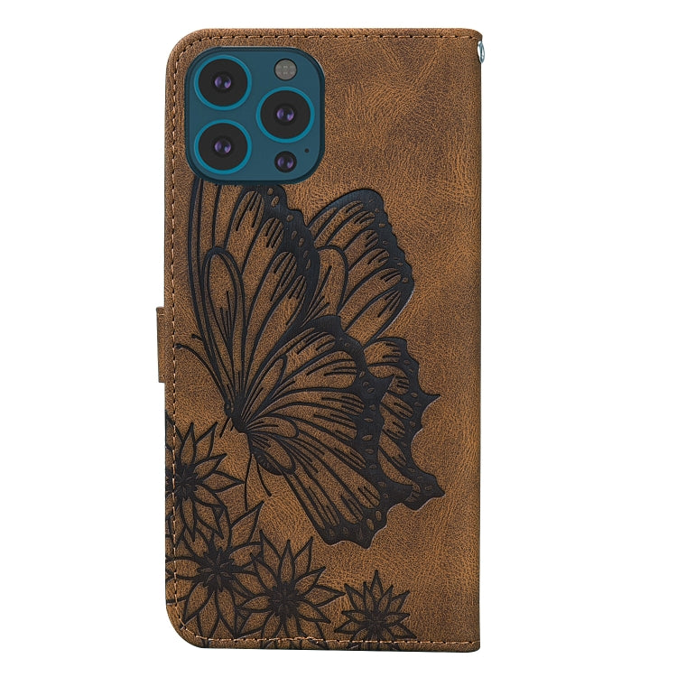 For iPhone 13 Pro Retro Skin Feel Butterflies Embossing Horizontal Flip Leather Case with Holder & Card Slots & Wallet (Brown) - iPhone 13 Pro Cases by buy2fix | Online Shopping UK | buy2fix