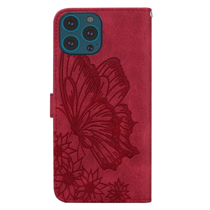 For iPhone 13 Pro Max Retro Skin Feel Butterflies Embossing Horizontal Flip Leather Case with Holder & Card Slots & Wallet (Red) - iPhone 13 Pro Max Cases by buy2fix | Online Shopping UK | buy2fix