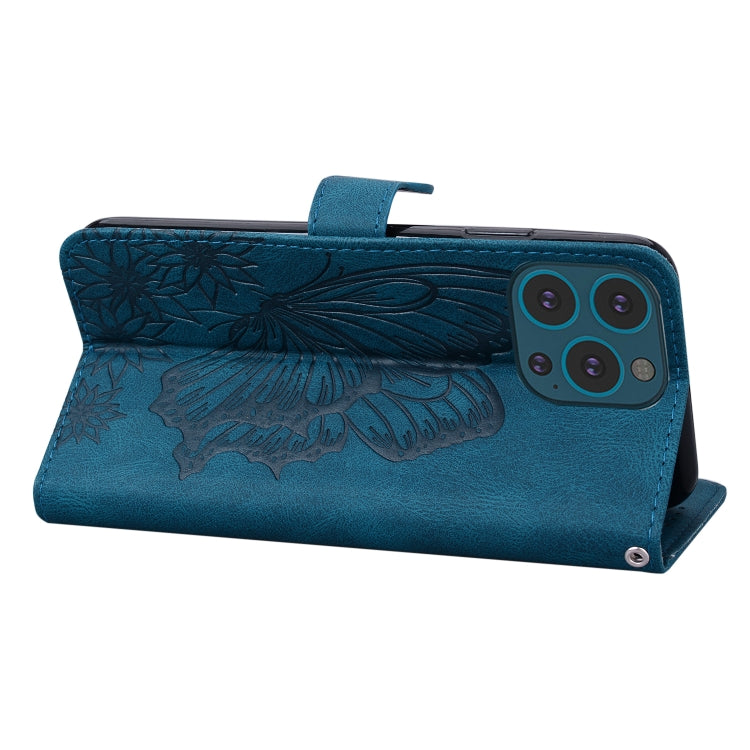 For iPhone 13 Pro Max Retro Skin Feel Butterflies Embossing Horizontal Flip Leather Case with Holder & Card Slots & Wallet (Blue) - iPhone 13 Pro Max Cases by buy2fix | Online Shopping UK | buy2fix