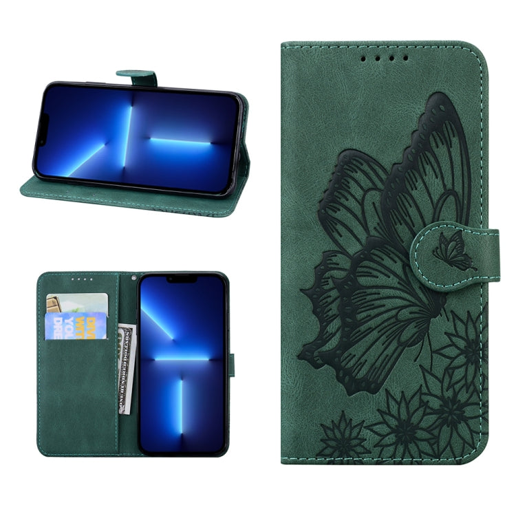 For iPhone 13 Pro Max Retro Skin Feel Butterflies Embossing Horizontal Flip Leather Case with Holder & Card Slots & Wallet (Green) - iPhone 13 Pro Max Cases by buy2fix | Online Shopping UK | buy2fix