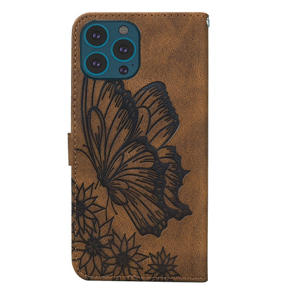 For iPhone 13 Pro Max Retro Skin Feel Butterflies Embossing Horizontal Flip Leather Case with Holder & Card Slots & Wallet (Brown) - iPhone 13 Pro Max Cases by buy2fix | Online Shopping UK | buy2fix