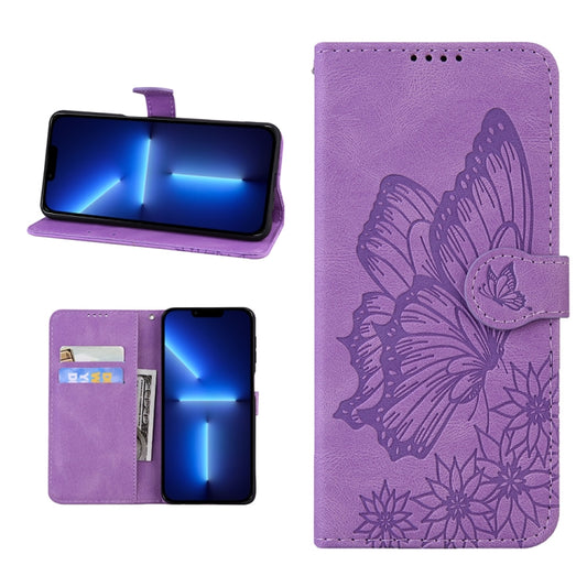For iPhone 13 Pro Max Retro Skin Feel Butterflies Embossing Horizontal Flip Leather Case with Holder & Card Slots & Wallet (Purple) - iPhone 13 Pro Max Cases by buy2fix | Online Shopping UK | buy2fix