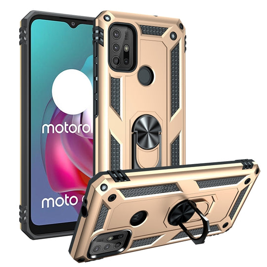For Motorola Moto G30 / G10 Shockproof TPU + PC Protective Case with 360 Degree Rotating Holder(Gold)