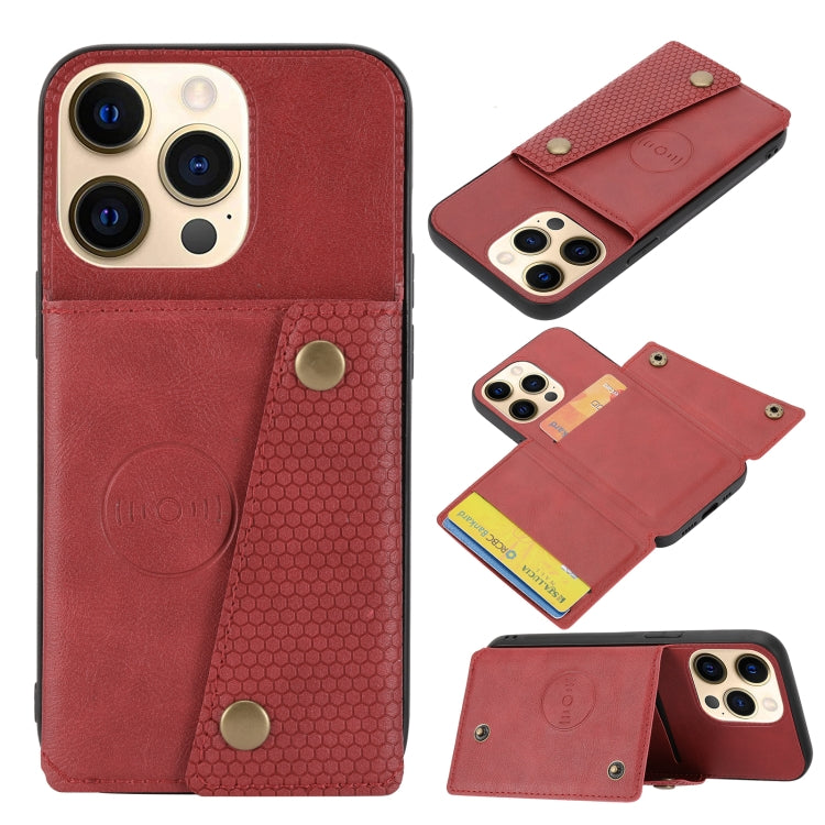 For iPhone 13 mini Double Buckle PU + TPU Shockproof Magnetic Protective Case with Card Slot & Holder (Red) - iPhone 13 mini Cases by buy2fix | Online Shopping UK | buy2fix