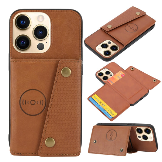 For iPhone 13 Double Buckle PU + TPU Shockproof Magnetic Protective Case with Card Slot & Holder(Light Brown) - iPhone 13 Cases by buy2fix | Online Shopping UK | buy2fix