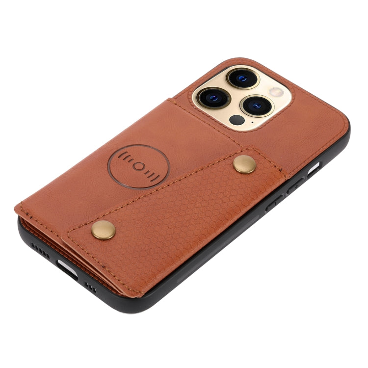 For iPhone 13 Double Buckle PU + TPU Shockproof Magnetic Protective Case with Card Slot & Holder(Light Brown) - iPhone 13 Cases by buy2fix | Online Shopping UK | buy2fix