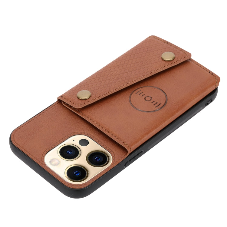 For iPhone 13 Double Buckle PU + TPU Shockproof Magnetic Protective Case with Card Slot & Holder(Light Brown) - iPhone 13 Cases by buy2fix | Online Shopping UK | buy2fix