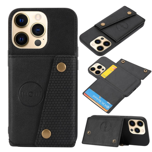For iPhone 13 Double Buckle PU + TPU Shockproof Magnetic Protective Case with Card Slot & Holder(Black) - iPhone 13 Cases by buy2fix | Online Shopping UK | buy2fix