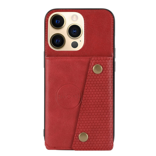 For iPhone 13 Pro Max Double Buckle PU + TPU Shockproof Magnetic Protective Case with Card Slot & Holder (Red) by buy2fix