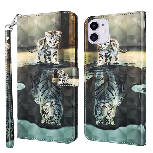 For iPhone 13 mini 3D Painting Pattern Horizontal Flip TPU + PU Leather Case with Holder & Card Slots & Wallet (Cat Tiger) - iPhone 13 mini Cases by buy2fix | Online Shopping UK | buy2fix