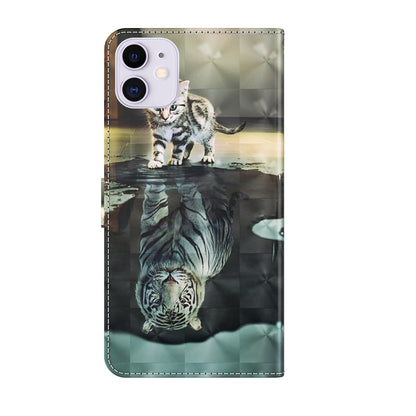 For iPhone 13 mini 3D Painting Pattern Horizontal Flip TPU + PU Leather Case with Holder & Card Slots & Wallet (Cat Tiger) - iPhone 13 mini Cases by buy2fix | Online Shopping UK | buy2fix