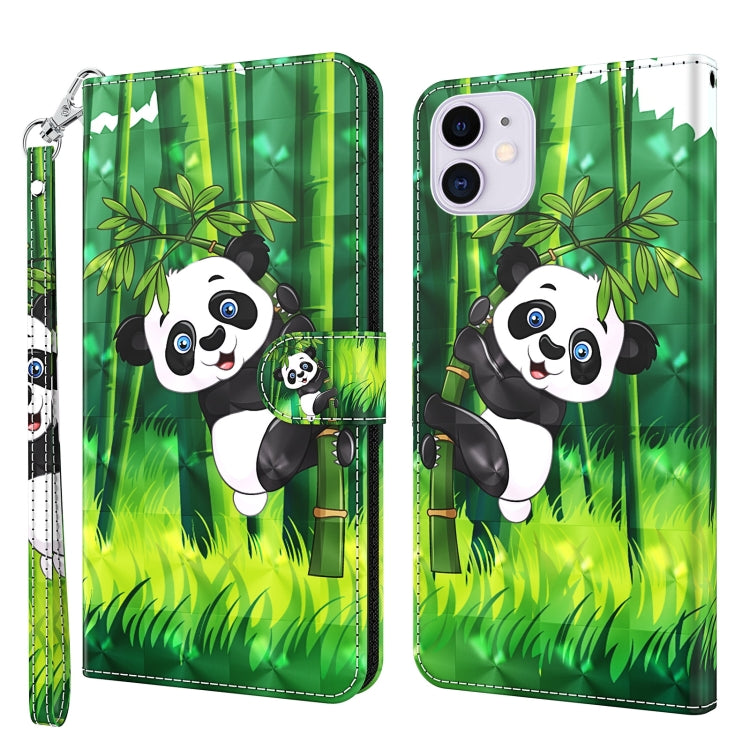 For iPhone 13 mini 3D Painting Pattern Horizontal Flip TPU + PU Leather Case with Holder & Card Slots & Wallet (Panda Climbing Bamboo) by buy2fix