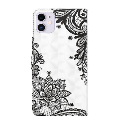 For iPhone 13 mini 3D Painting Pattern Horizontal Flip TPU + PU Leather Case with Holder & Card Slots & Wallet (Diagonal Black Flower) - iPhone 13 mini Cases by buy2fix | Online Shopping UK | buy2fix