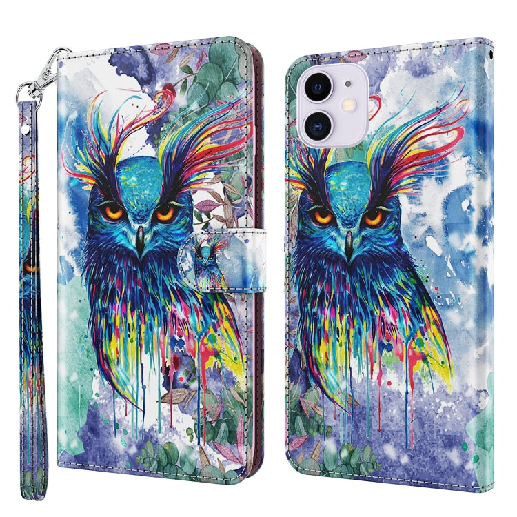 For iPhone 13 mini 3D Painting Pattern Horizontal Flip TPU + PU Leather Case with Holder & Card Slots & Wallet (Watercolor Owl) by buy2fix