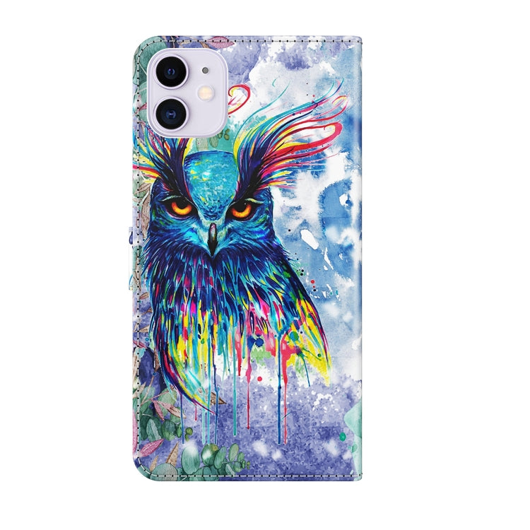 For iPhone 13 mini 3D Painting Pattern Horizontal Flip TPU + PU Leather Case with Holder & Card Slots & Wallet (Watercolor Owl) by buy2fix