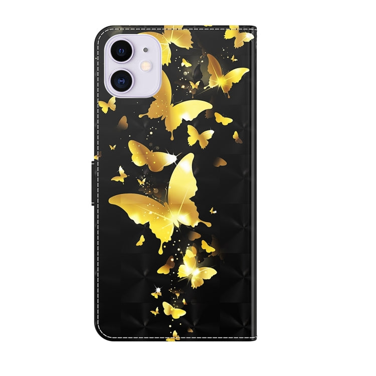 For iPhone 13 3D Painting Pattern Horizontal Flip TPU + PU Leather Case with Holder & Card Slots & Wallet(Gold Butterflies) - iPhone 13 Cases by buy2fix | Online Shopping UK | buy2fix