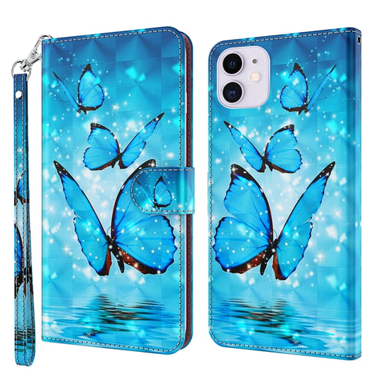 For iPhone 13 3D Painting Pattern Horizontal Flip TPU + PU Leather Case with Holder & Card Slots & Wallet(Three Butterflies) - iPhone 13 Cases by buy2fix | Online Shopping UK | buy2fix