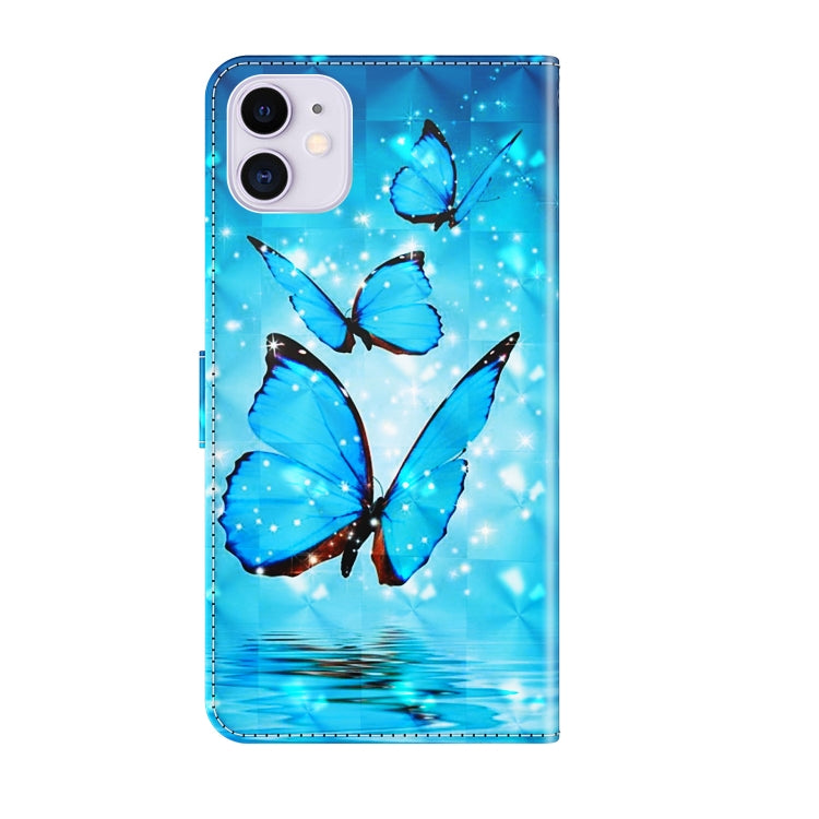 For iPhone 13 3D Painting Pattern Horizontal Flip TPU + PU Leather Case with Holder & Card Slots & Wallet(Three Butterflies) - iPhone 13 Cases by buy2fix | Online Shopping UK | buy2fix