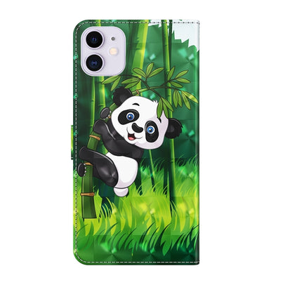 For iPhone 13 3D Painting Pattern Horizontal Flip TPU + PU Leather Case with Holder & Card Slots & Wallet(Panda Climbing Bamboo) - iPhone 13 Cases by buy2fix | Online Shopping UK | buy2fix