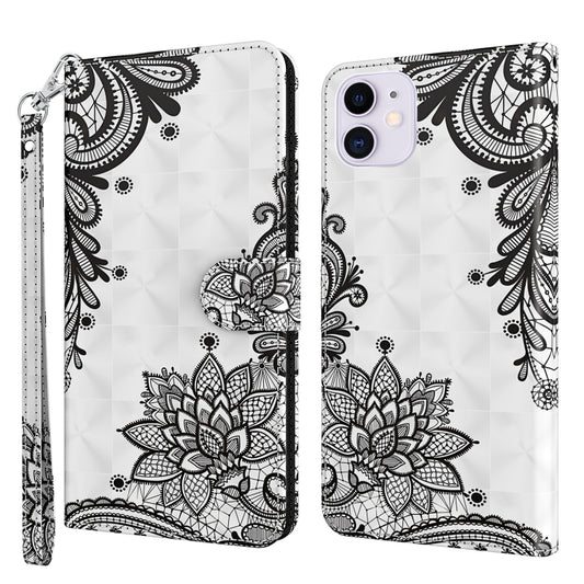 For iPhone 13 3D Painting Pattern Horizontal Flip TPU + PU Leather Case with Holder & Card Slots & Wallet(Diagonal Black Flower) - iPhone 13 Cases by buy2fix | Online Shopping UK | buy2fix
