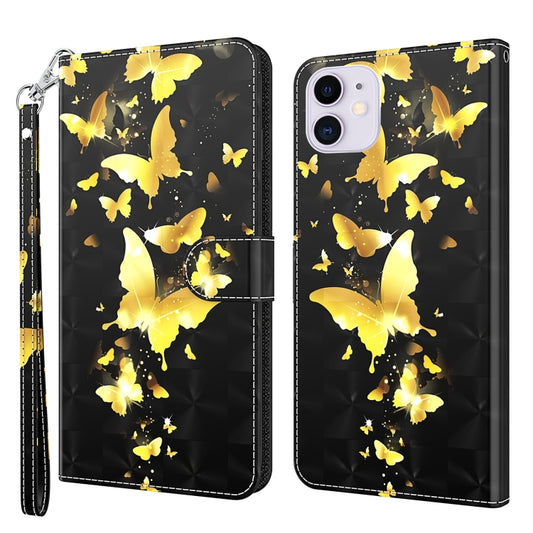 For iPhone 13 Pro 3D Painting Pattern Horizontal Flip TPU + PU Leather Case with Holder & Card Slots & Wallet (Gold Butterflies) - iPhone 13 Pro Cases by buy2fix | Online Shopping UK | buy2fix