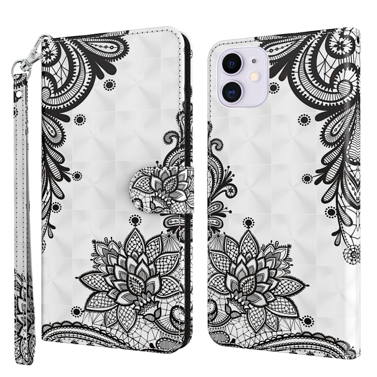 For iPhone 13 Pro 3D Painting Pattern Horizontal Flip TPU + PU Leather Case with Holder & Card Slots & Wallet (Diagonal Black Flower) - iPhone 13 Pro Cases by buy2fix | Online Shopping UK | buy2fix