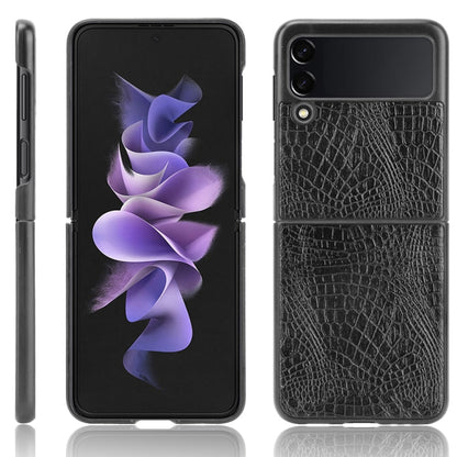 For Samsung Galaxy Z Flip3 5G Shockproof Crocodile Texture PC + PU Case(Black) by buy2fix