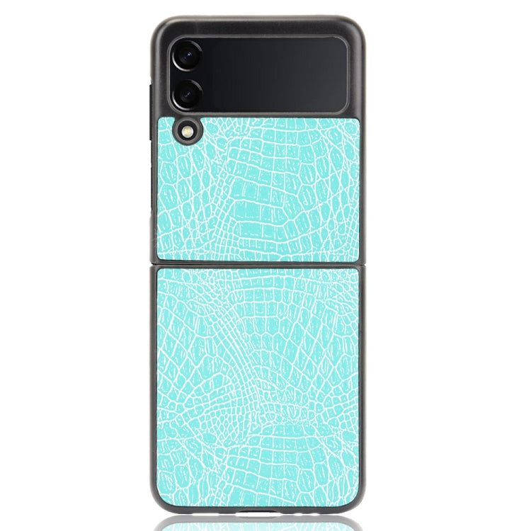 For Samsung Galaxy Z Flip3 5G Shockproof Crocodile Texture PC + PU Case(Light Green) by buy2fix