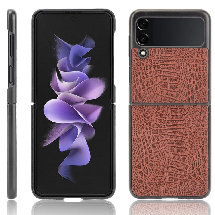 For Samsung Galaxy Z Flip3 5G Shockproof Crocodile Texture PC + PU Case(Brown) by buy2fix