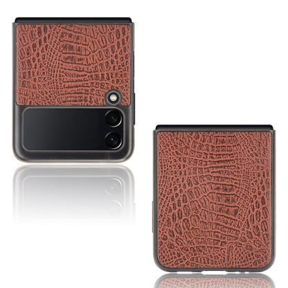For Samsung Galaxy Z Flip3 5G Shockproof Crocodile Texture PC + PU Case(Brown) by buy2fix