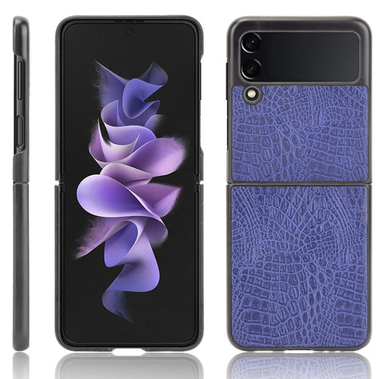 For Samsung Galaxy Z Flip3 5G Shockproof Crocodile Texture PC + PU Case(Blue) by buy2fix