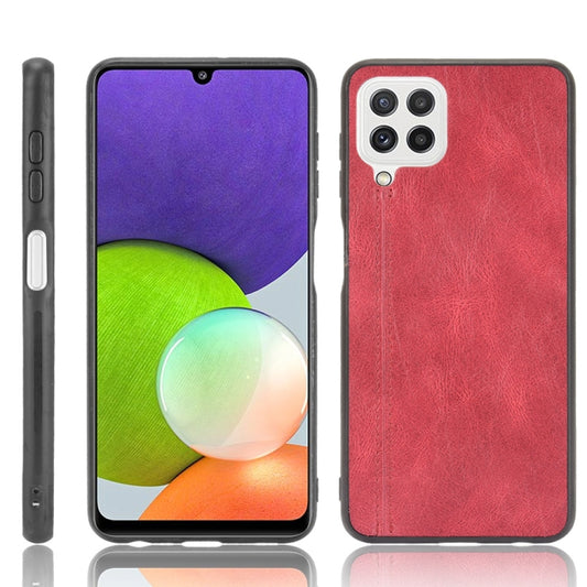 For Samsung Galaxy A22 4G Shockproof Sewing Cow Pattern Skin PC + PU + TPU Case(Red) by buy2fix