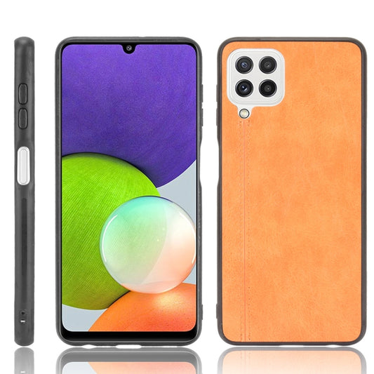 For Samsung Galaxy A22 4G Shockproof Sewing Cow Pattern Skin PC + PU + TPU Case(Orange) by buy2fix