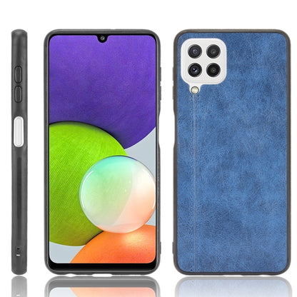 For Samsung Galaxy A22 4G Shockproof Sewing Cow Pattern Skin PC + PU + TPU Case(Blue) by buy2fix