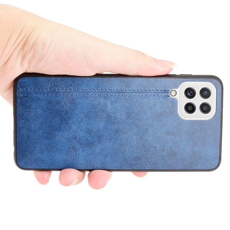 For Samsung Galaxy A22 4G Shockproof Sewing Cow Pattern Skin PC + PU + TPU Case(Blue) by buy2fix