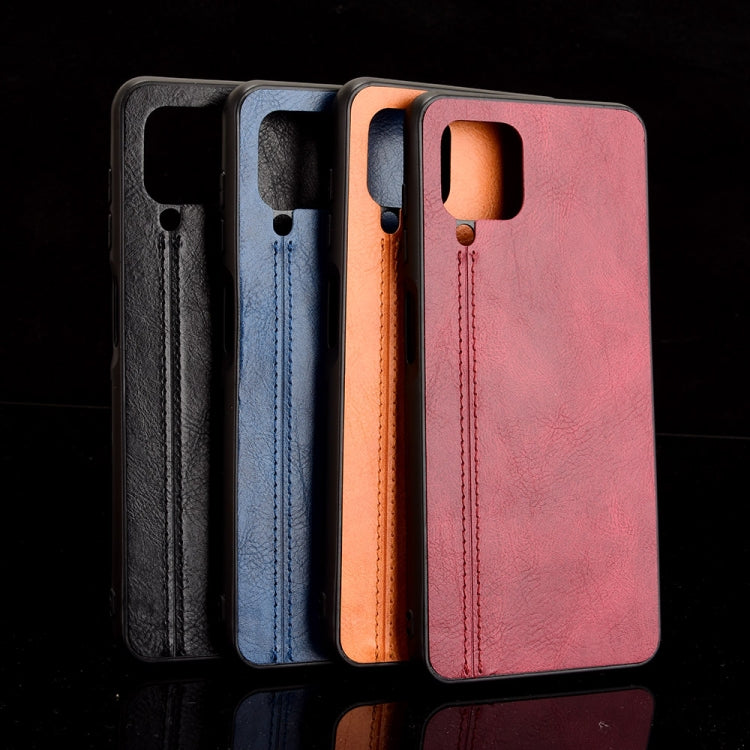 For Samsung Galaxy M32 4G Shockproof Sewing Cow Pattern Skin PC + PU + TPU Case(Blue) by buy2fix