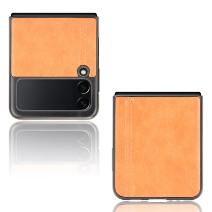 For Samsung Galaxy Z Flip3 5G Shockproof Sewing Cow Pattern Skin PC + PU + TPU Case(Orange) by buy2fix