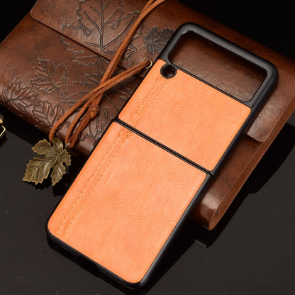 For Samsung Galaxy Z Flip3 5G Shockproof Sewing Cow Pattern Skin PC + PU + TPU Case(Orange) by buy2fix