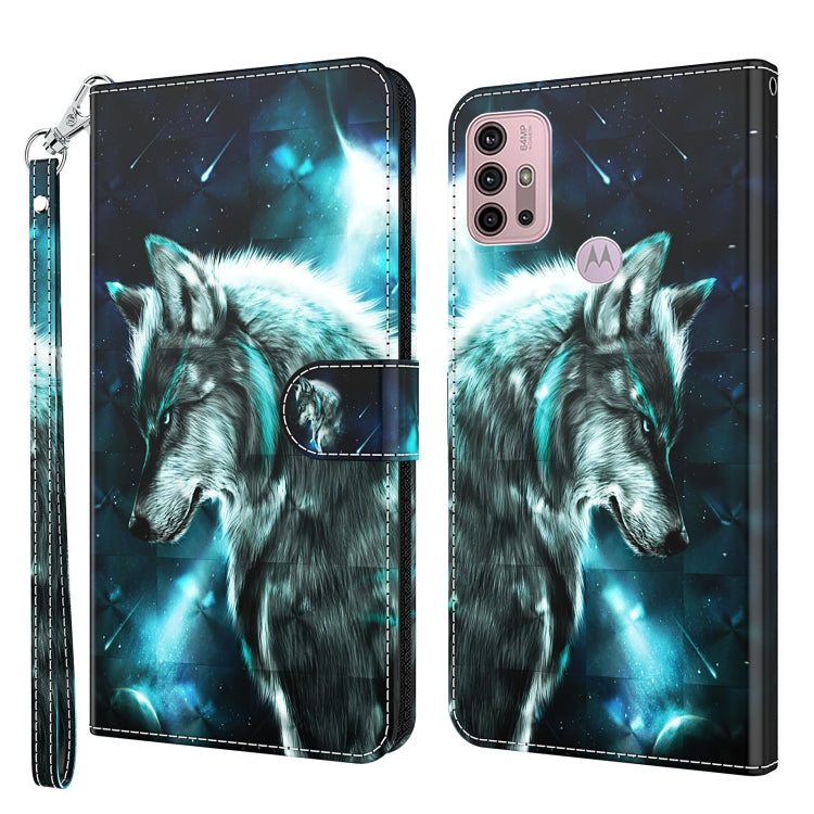 For Motorola Moto G30/G10/G20 3D Painting Pattern Horizontal Flip TPU + PU Leather Case with Holder & Card Slots & Wallet(Wolf) - Motorola Cases by buy2fix | Online Shopping UK | buy2fix