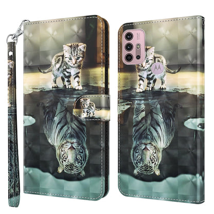 For Motorola Moto G30/G10/G20 3D Painting Pattern Horizontal Flip TPU + PU Leather Case with Holder & Card Slots & Wallet(Cat Tiger) - Motorola Cases by buy2fix | Online Shopping UK | buy2fix