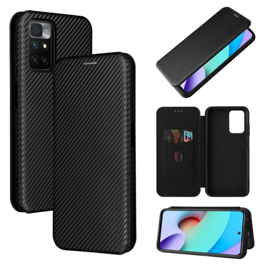 Carbon Fiber Texture Horizontal Flip TPU + PC + PU Leather Case with Card Slot For Xiaomi Redmi 10(Black) by buy2fix