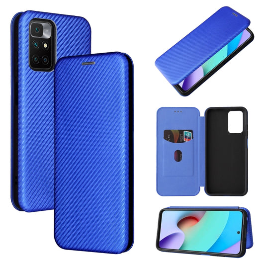 Carbon Fiber Texture Horizontal Flip TPU + PC + PU Leather Case with Card Slot For Xiaomi Redmi 10(Blue) by buy2fix