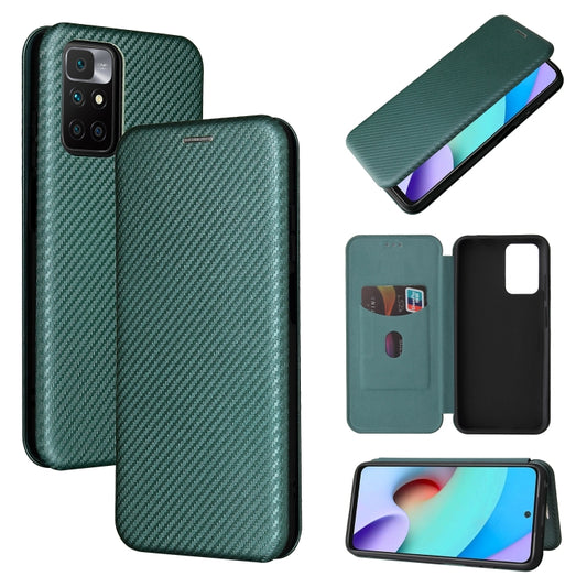 Carbon Fiber Texture Horizontal Flip TPU + PC + PU Leather Case with Card Slot For Xiaomi Redmi 10(Green) by buy2fix
