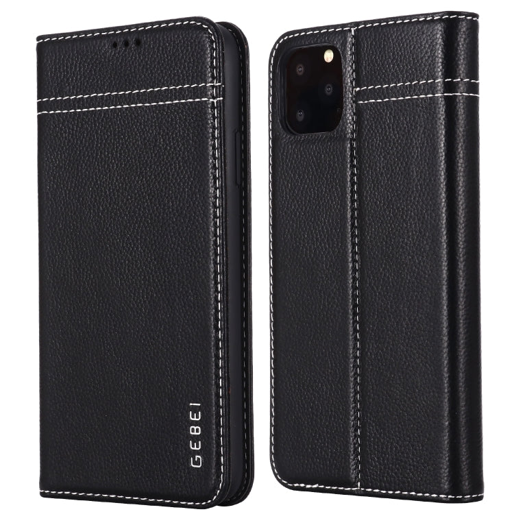 For iPhone 11 GEBEI Top-grain Leather Horizontal Flip Protective Case with Holder & Card Slots(Black) - iPhone 11 Cases by GEBEI | Online Shopping UK | buy2fix