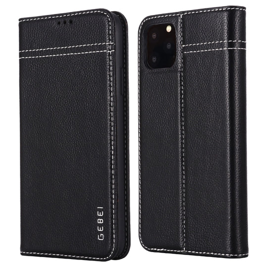 For iPhone 11 GEBEI Top-grain Leather Horizontal Flip Protective Case with Holder & Card Slots(Black) - iPhone 11 Cases by GEBEI | Online Shopping UK | buy2fix