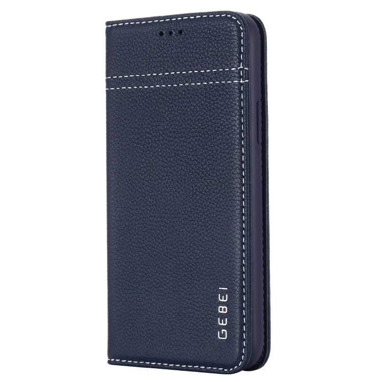For iPhone 11 Pro Max GEBEI Top-grain Leather Horizontal Flip Protective Case with Holder & Card Slots(Blue) - iPhone 11 Pro Max Cases by GEBEI | Online Shopping UK | buy2fix