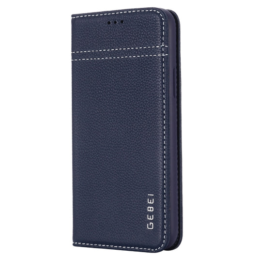 For iPhone 11 Pro Max GEBEI Top-grain Leather Horizontal Flip Protective Case with Holder & Card Slots(Blue) - iPhone 11 Pro Max Cases by GEBEI | Online Shopping UK | buy2fix